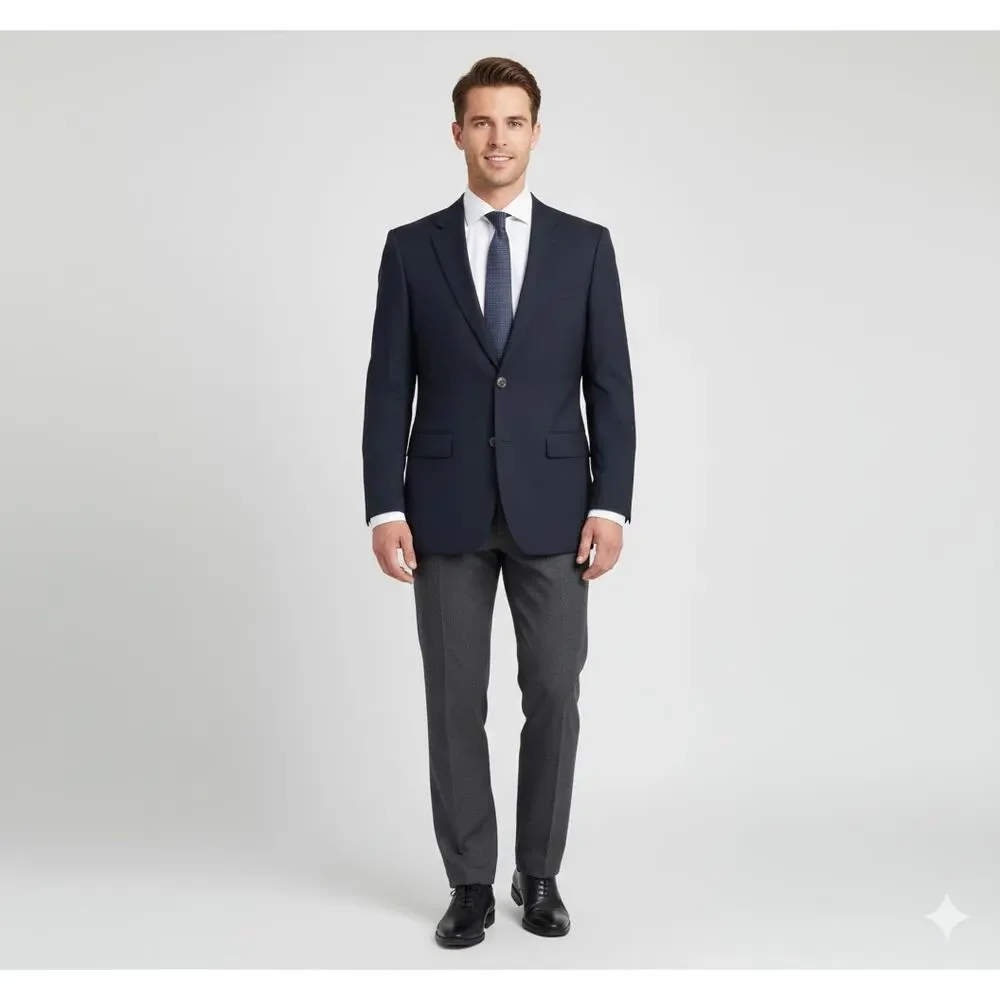 Joseph & Feiss Gold Navy Solid Single Breasted 2 Button Sport Coat Blazer 40 R